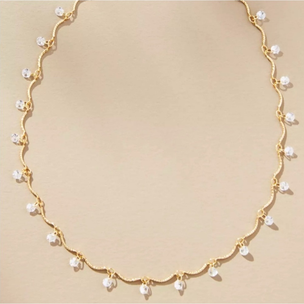 Anthropologie Drippy Crystal Gold Necklace NWT